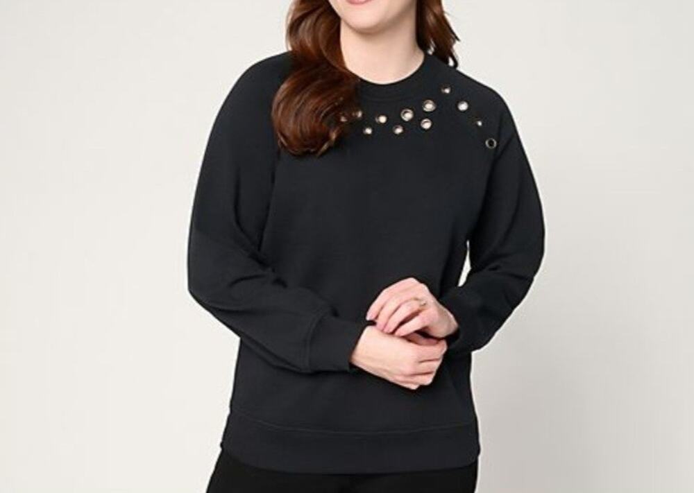Peace Love World Sweatshirt Top Gromet Detail Size Small Black A715679 NWOT